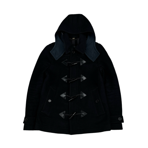 Burberry Navy Wool Duffle Hooded Jacket - Small