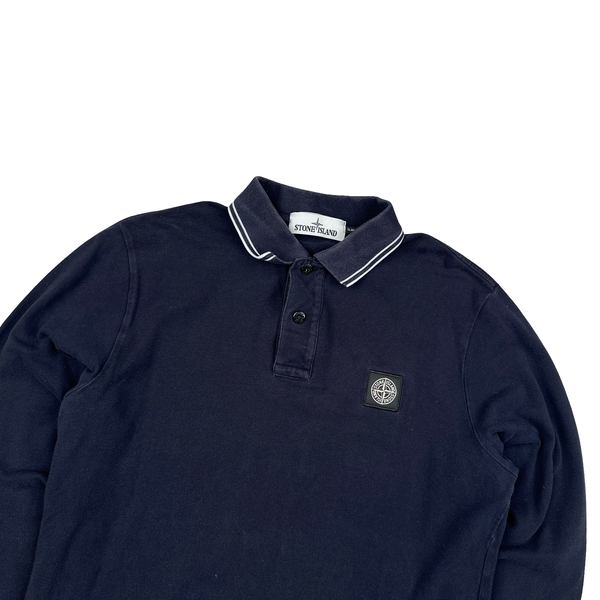 Stone Island Navy Longsleeve Polo - Medium