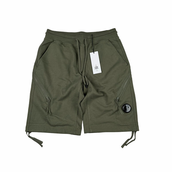 CP Company Khaki Diagonal Zip Cotton Lens Viewer Shorts - Small