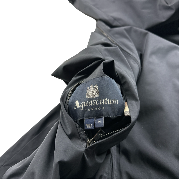 Aquascutum Checked Cotton Reversible Navy Hooded Jacket - Medium