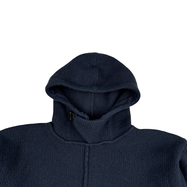 Stone Island 1996 Navy Hooded Wool Buttoned Knitted Jumper - Medium