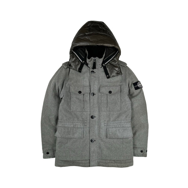 Stone Island 2014 Grey Ice Wool Blend Down Field Jacket - Small