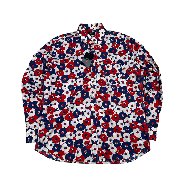 Paul & Shark Red/Blue Flower Pattern Longsleeve Shirt - XXL