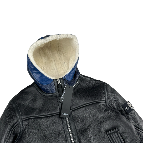 Stone Island 2021 Black Leather Shearling Special Process Jacket