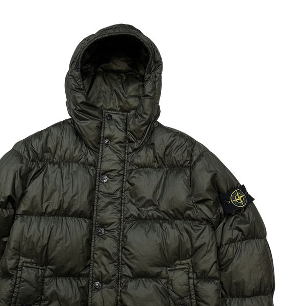 Stone Island Dark Khaki Garment Dyed Puffer Jacket  - Medium