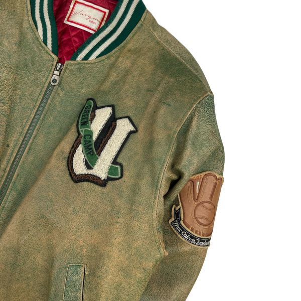 Vintage Leather Varsity Bomber Jacket - Medium