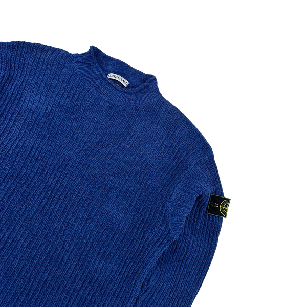トップス stone  95aw mockneck knit jumper M Stone Island 1995 Blue Mock Neck Cotton Knit Jumper - XL