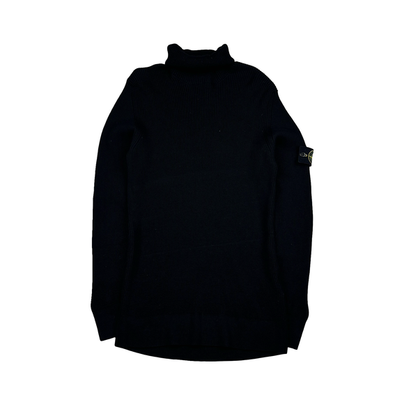 Stone Island 2022 Black Thick Ribbed Cotton Knit Roll Neck Jumper - XXL