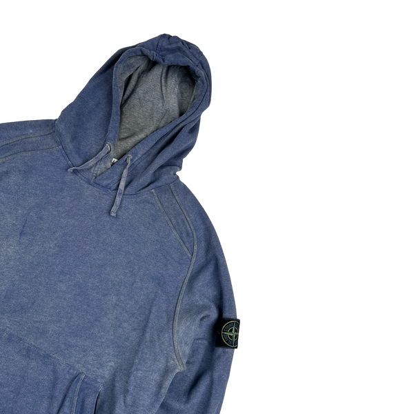 Stone Island 2021 Blue Cotton Dust Treatment Hoodie - Medium