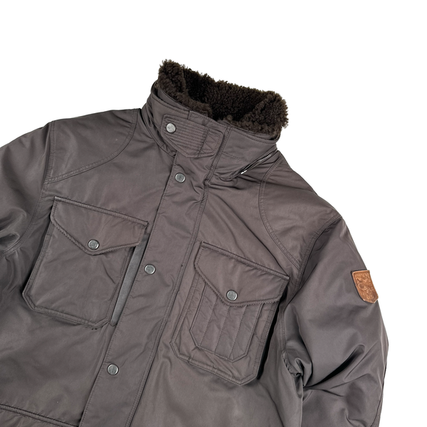 Ralph Lauren Brown Shearling Collar Quilted Multi Pocket Hooded Down Jacket - Medium