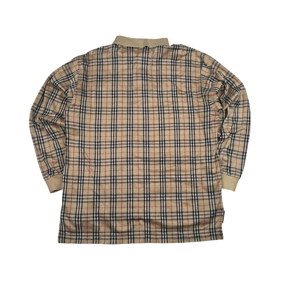 Burberry Nova Check Quarter Button Up Polo Shirt - Large