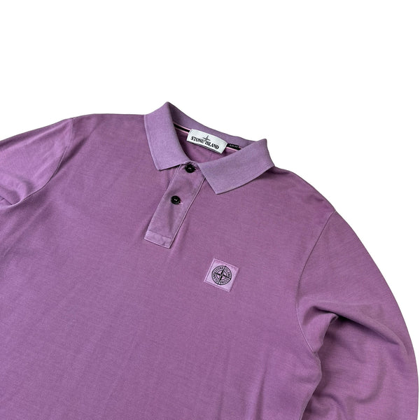 Stone Island Purple Cotton Longsleeve Polo - Large