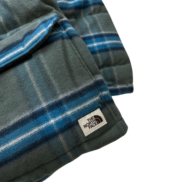 North Face Blue Nova Check Down Filled Wool Blend Puffer Jacket - XL