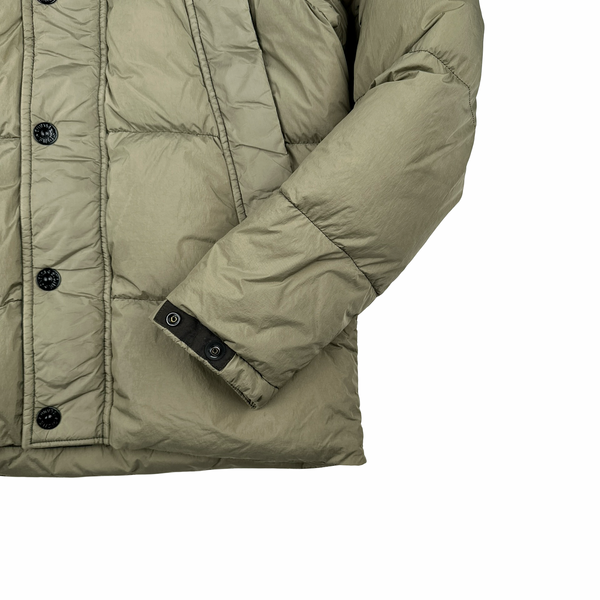 Stone Island 2015 Fur Trim Brown Crinkle Reps Puffer Jacket - Large