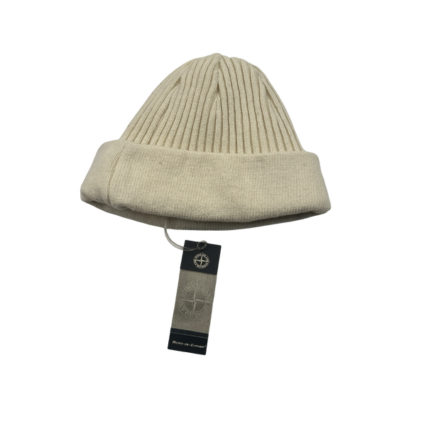 Stone Island 2000s Cream Wool Spellout Beanie