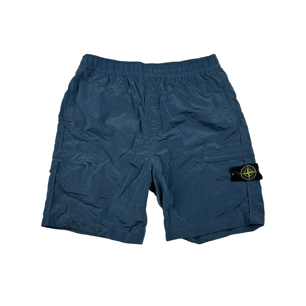 Stone Island 2022 Blue Nylon Metal Loose Fit Cargo Shorts - Large