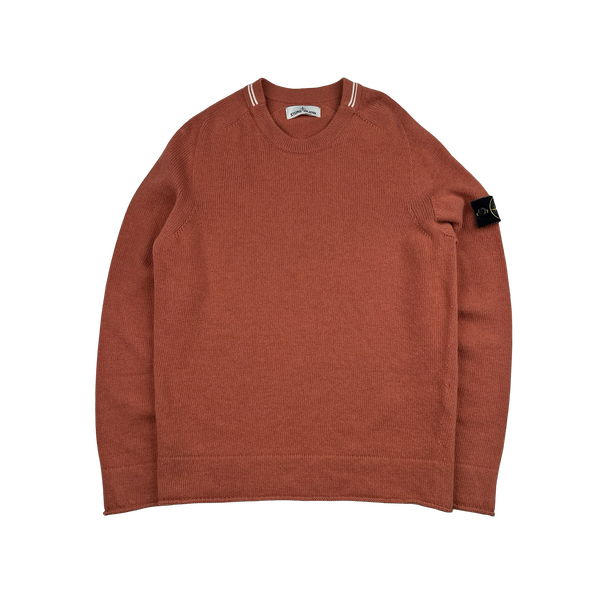 Stone Island 2020 Salmon Orange Lambs Wool Crewneck Knitted Jumper - Medium