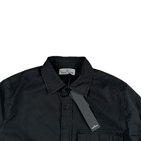 Stone Island 2023 Black Buttoned Cotton Overshirt - Small