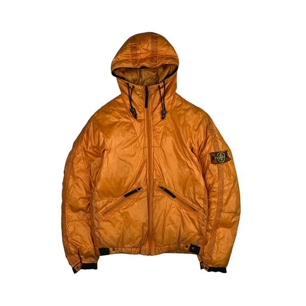 Stone Island 2007 Orange Mesh Badge Down Puffer Jacket - Small