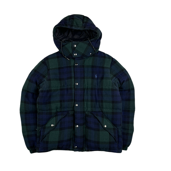 Ralph Lauren Green Nova Check Down Filled Hooded Puffer Jacket - Small