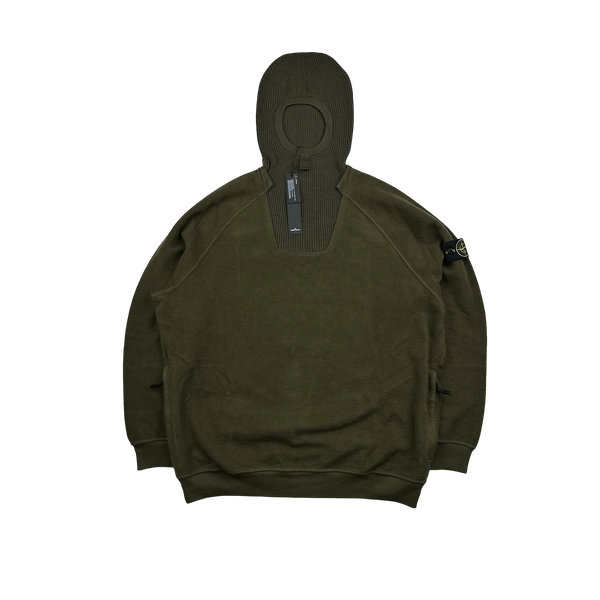 Stone Island 2023 Khaki Wool Knit Hood Fleece Jumper - 3XL