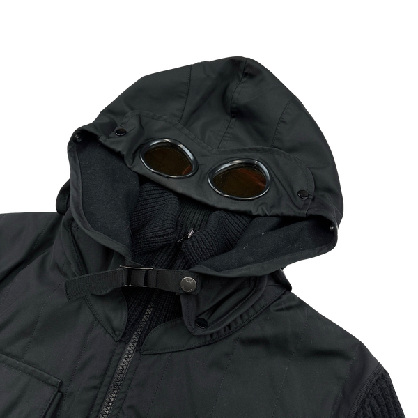 CP Company Black Wool Nylon Yellow Goggle Multipocketed Jacket - Large