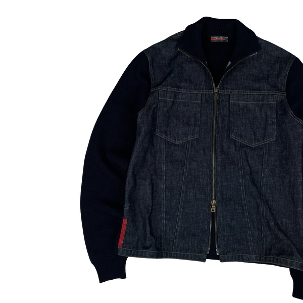 Prada Red Tab Denim Collared Jacket - XL