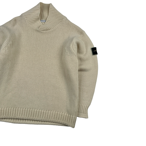 Stone Island Vintage 1994 Beige Wool Blend High Neck Jumper - Medium