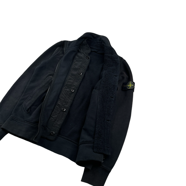 Stone Island 2015 Black High Neck Front Liner Fleece Jumper - Small