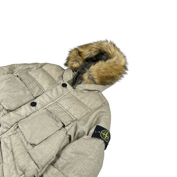 Stone Island 2018 Tan Lino Resinato Down-TC Puffer Jacket - Small