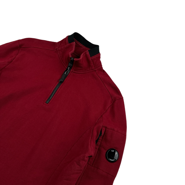 CP Company Red Cotton Lens Viewer Quarter Zip Pullover - Large