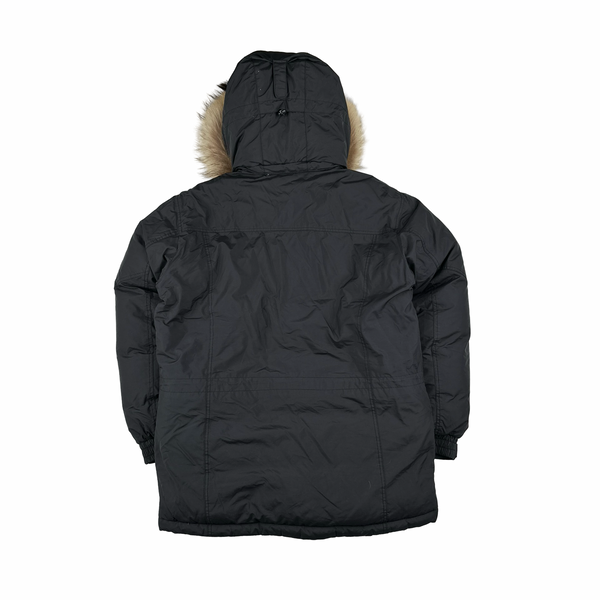 Montbell Down Filled Black Fur Hood Trim Puffer Jacket - Medium