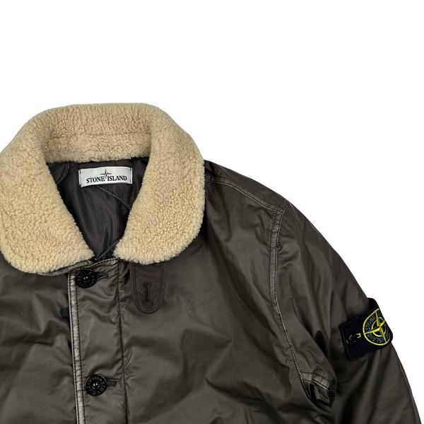 Stone Island 2015 Dark Green Mussola Gommata Sherling Flight Jacket - Medium