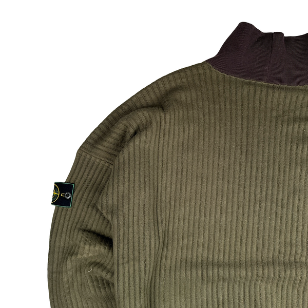 Stone Island Vintage Green Edge Wool Blend Mock Neck Jumper - Large