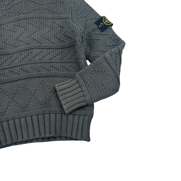 Stone Island 2009 Grey Cotton Detailed Knit Pullover Hoodie - Small