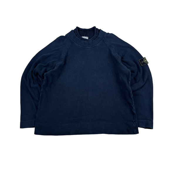 Stone Island Vintage Green Edge 1998 Navy Mock Neck Jumper - Medium