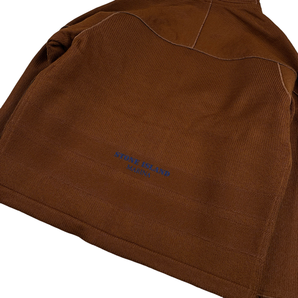Stone Island 2025 Marina Brown Felted Wool Woven Knit Zipped Jacket - Large