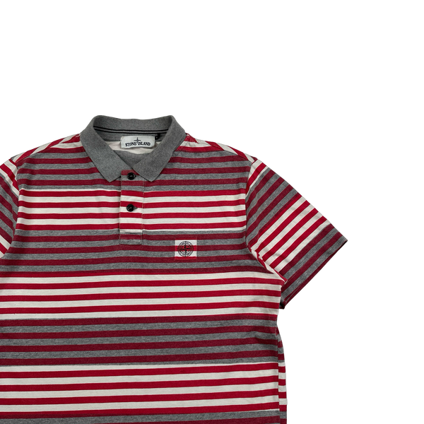 Stone Island 2014 Red Striped Short Sleeved Polo Shirt - Large