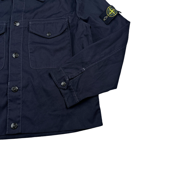 Stone Island 2003 Navy Contrast Stich Poly Overshirt - Large