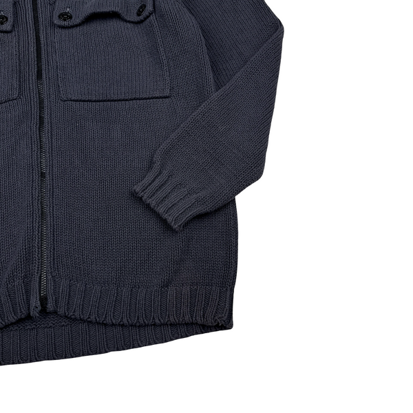 Stone Island Vintage Green Edge Grey Thick Knitted Cotton Jumper - Large