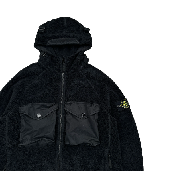 Stone Island 2021 Black Teddy Fleece Zipped Jacket - Large