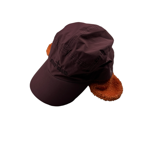 Stone Island 2 In 1 Wine/Orange Fleece Lined Nylon Cap - Large