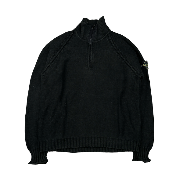 Stone Island 2004 Charcoal Cotton Quarter Zip Neck Pullover - XL