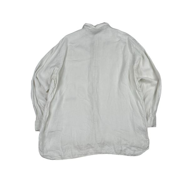 Stone Island White Linen Spellout Buttoned Shirt - Large