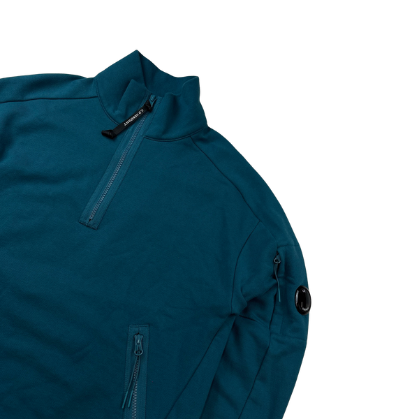 CP Company Blue High Neck Quarter Zipped Pullover - Small