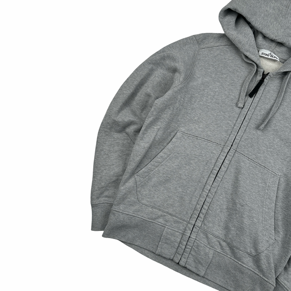 Stone Island 2019 Light Grey Zipped Cotton Hoodie - Small