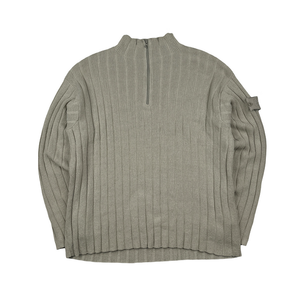 Stone Island 2023 Beige Ghost Ribbed Knit Quarter Zipped Jumper - Large