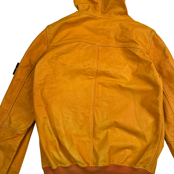 Stone Island 2014 Orange Lightweight Leather Felpa Jacket - Small