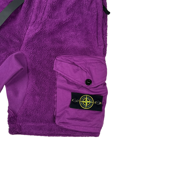 Stone Island 2021 Purple Teddy Fleece Cargo Shorts - Small - Large