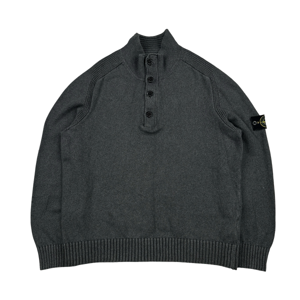 Stone Island 2012 Grey Cotton Knit Quarter Buttoned Jumper - 3XL